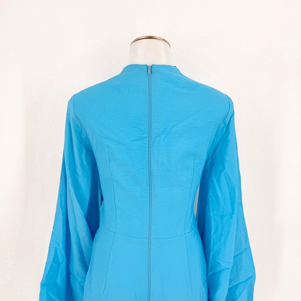 ASOS DESIGN high neck maxi dress with wrap waist and fluted sleeve in turquoise - Picture 8 of 12